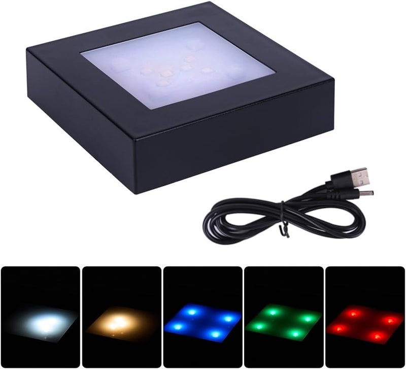 PHOSOK LED Multimodal Multicolor Light Stand Base - Black Square Display Base for 3D Crystal Glass Art - USB/Battery Powered Crystal Stand - Image 2
